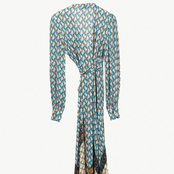 Etro PF/23 Azzurro Floralia Crepe Midi Wrap Dress - Picture 3 of 11